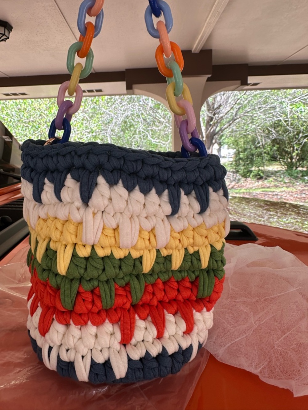 Handwoven Rainbow Crochet Mini Bag with Multicolor Chain Strap